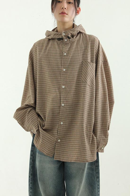 check cotton hood shirt (unisex)