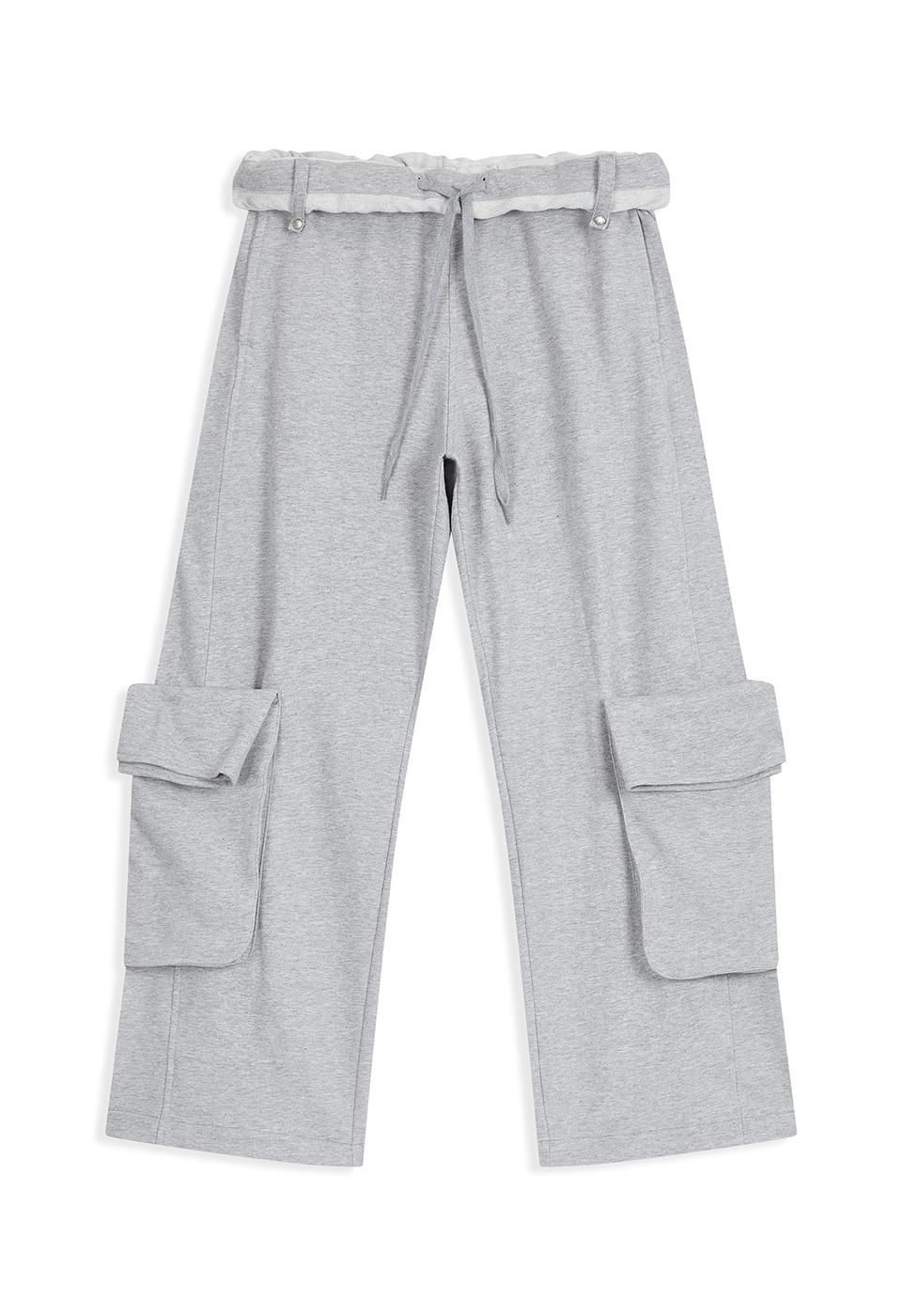ROLLED WAIST SWEAT CARGO PANTS, GRAY
