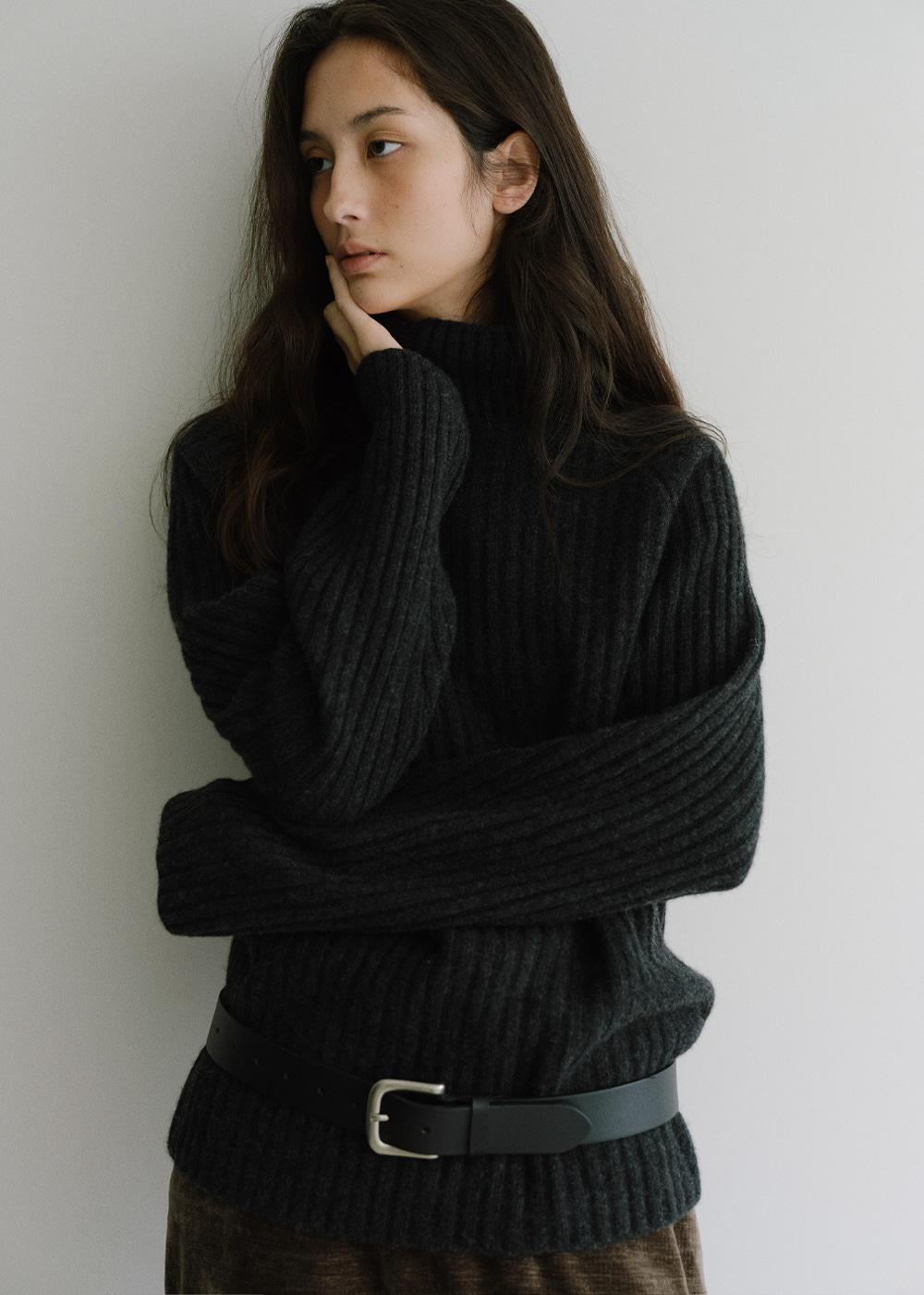 Ribbed turtle neck knit (charcoal)