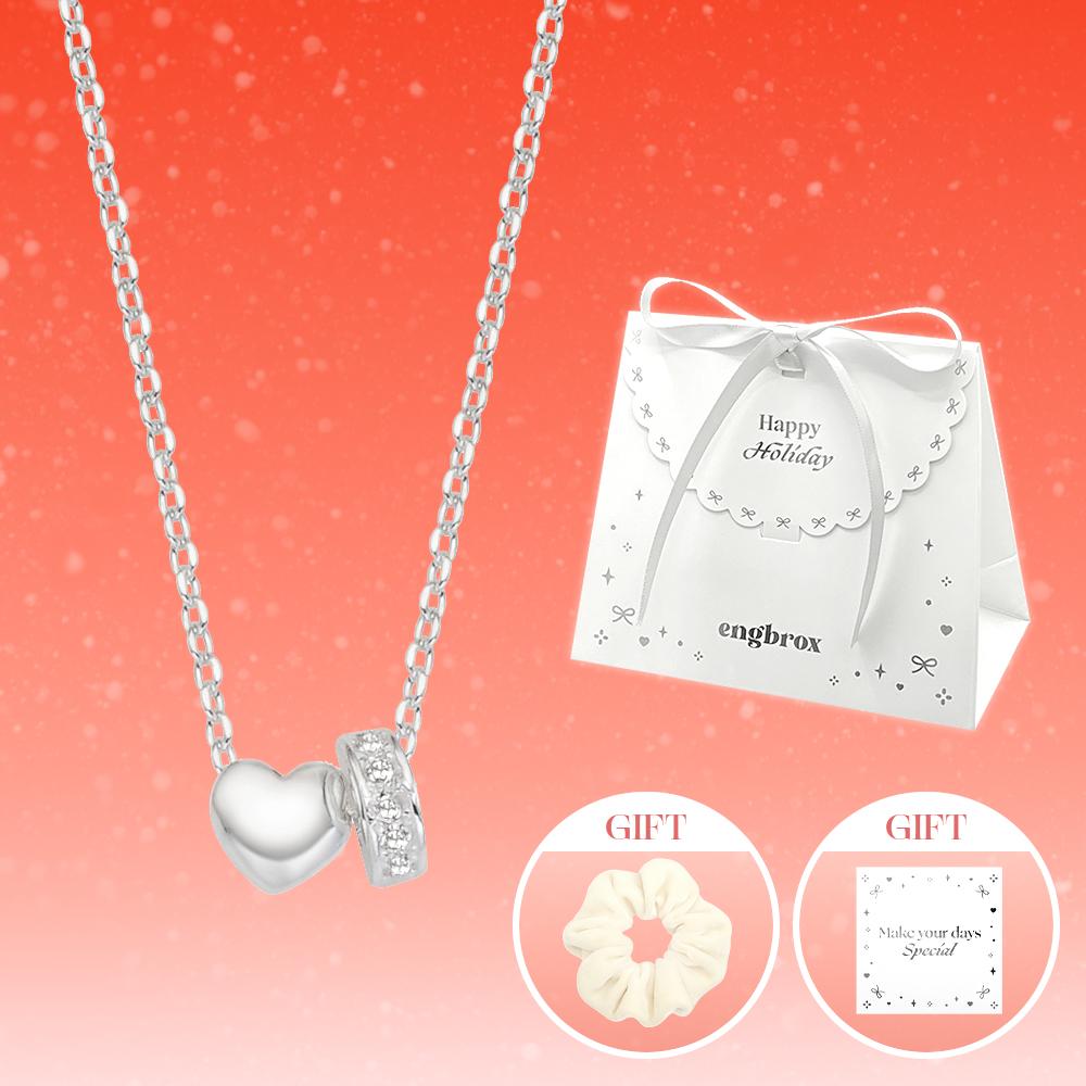 [스크런치+카드증정][BEST/선물포장][실버925] 앵브록스 하트 앤 큐빅 링 실버 목걸이