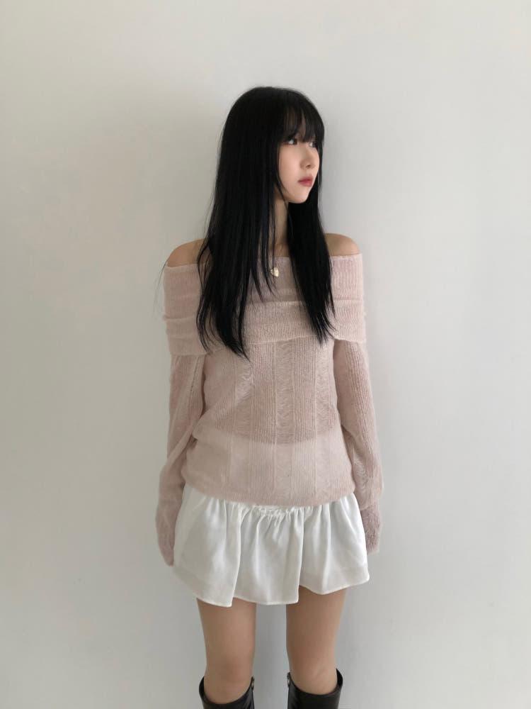 모헤어 오프숄더 니트 (3color)