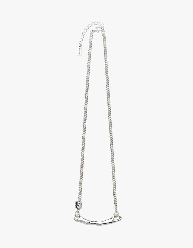 Lettering  Ring Point Molten Stick Necklace_Thick - White Silver