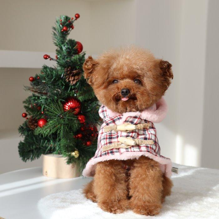 윈터 체크 후드 판초(화이트)