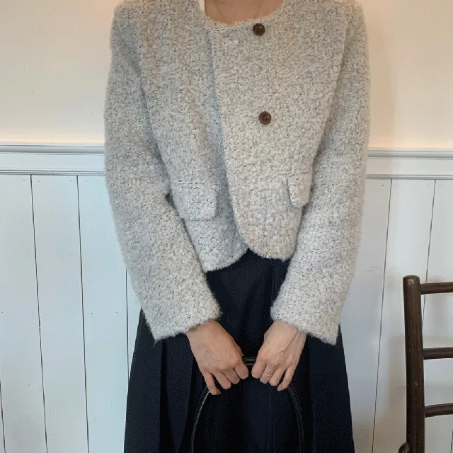 테디 울 부클 라운드 봄자켓