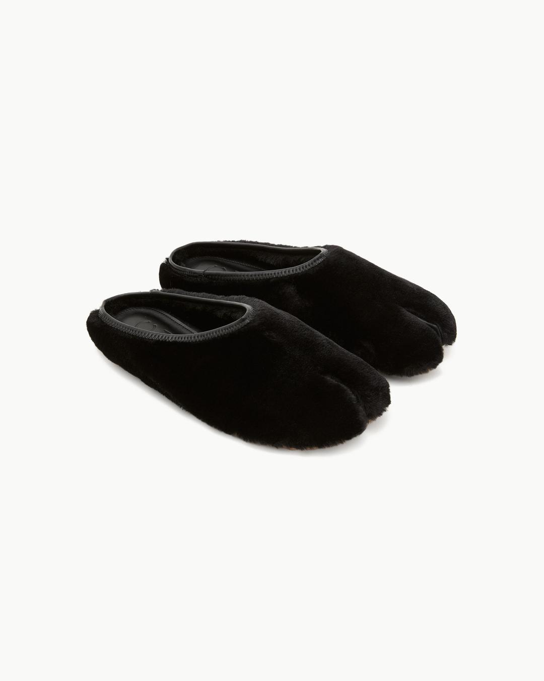 Round Fur Low Mule / Black