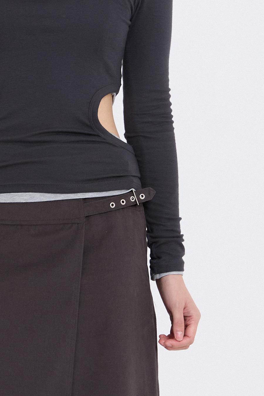 버클 미디 스커트