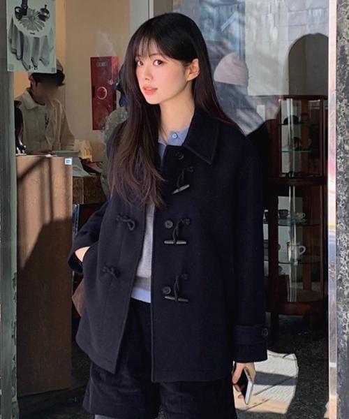 [W]울라이크 오버핏 더플 하프 코트