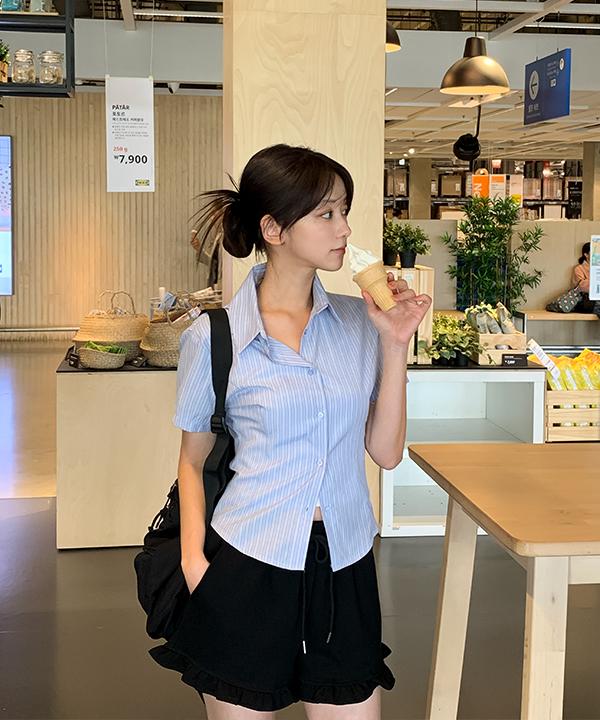 리얼코코 [단독] [여름신상🌴/반팔셔츠/슬림핏/레이어드/누적3만장/made] 로셀 라인 셔츠 - 7 Color (스트라이프/단가라/하객룩/출근룩/오피스룩/크롭/스판/면접/긴팔)