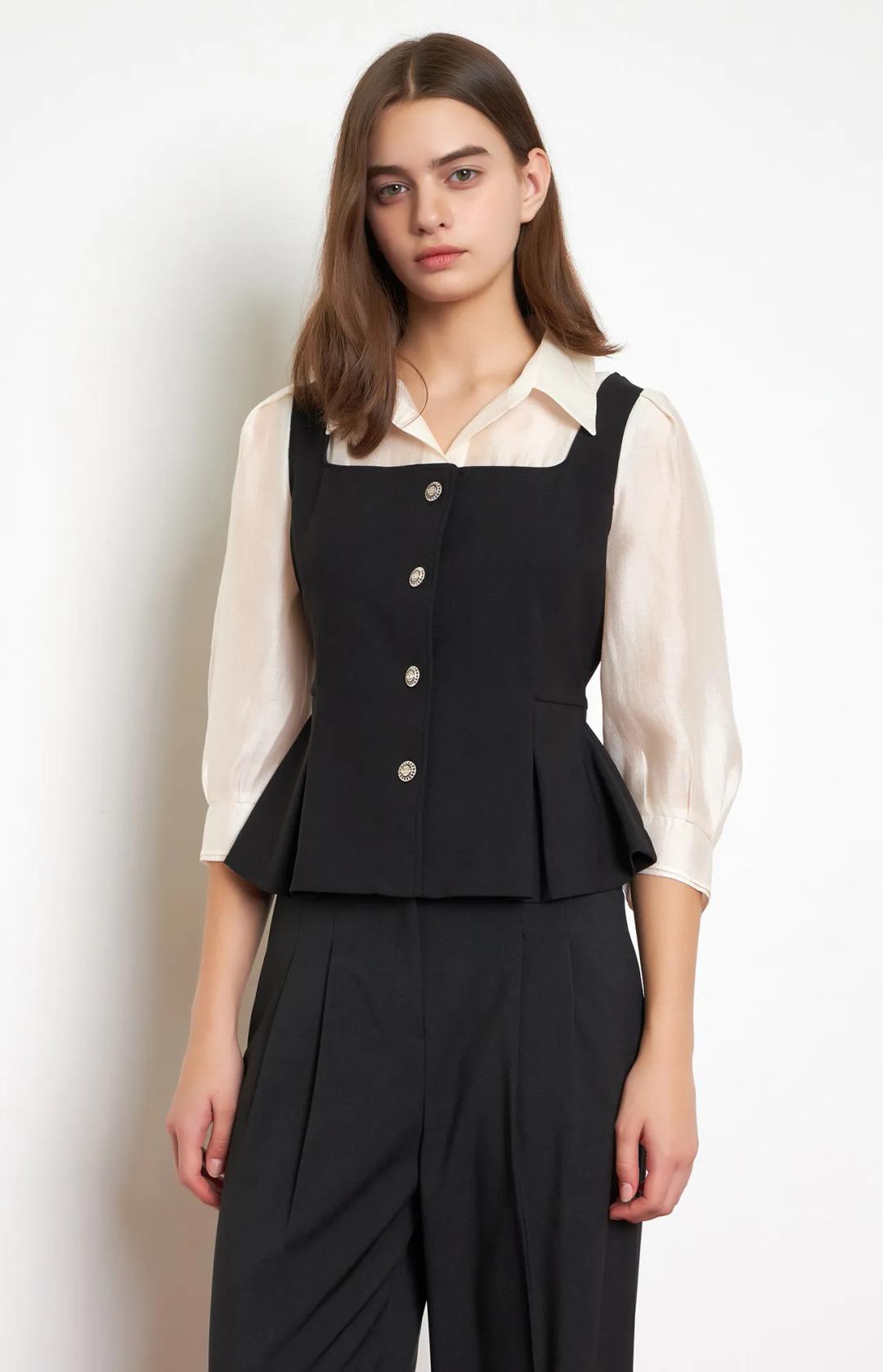 크리즈 배색 블라우스