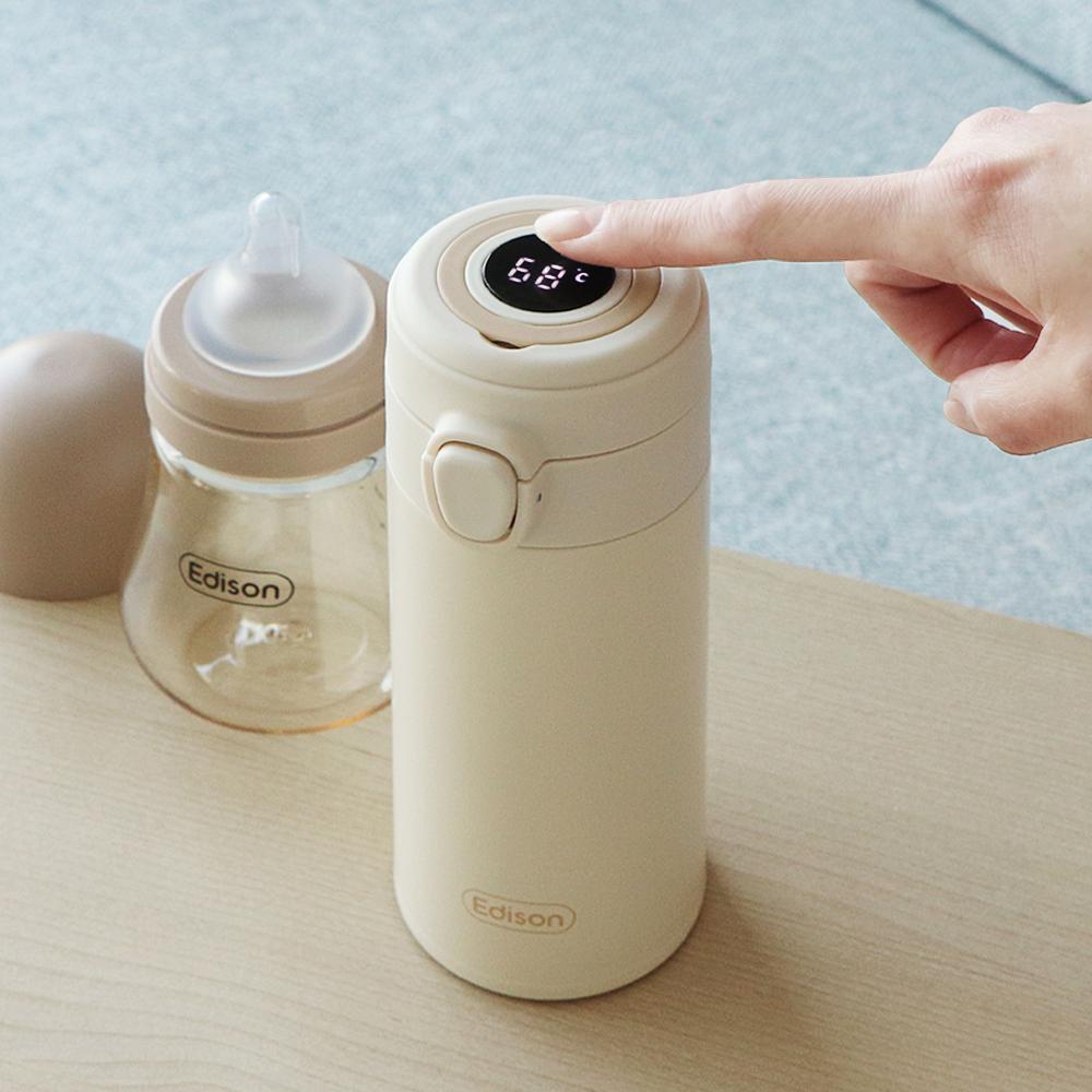에디슨 LED 온도표시 신생아 아기 분유 보온병 보온 텀블러 물병 350ml 베이지