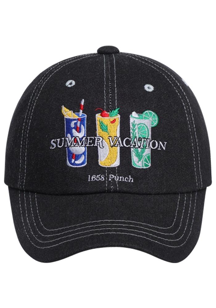 서머 베케이션 데님 스티치 볼캡 블랙