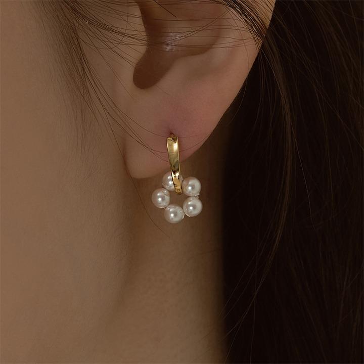 14k post 3in1 로앙 진주플라워 원터치 링귀걸이