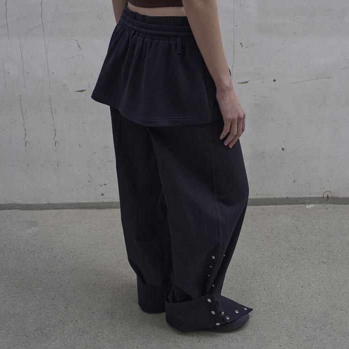 [2nd REORDER] SIDE SNAP WIDE TROUSERS (NAVY)