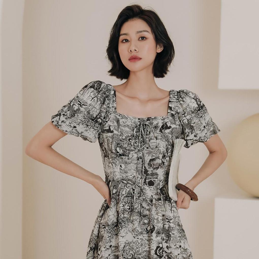 LS_Ink square ribbon dress