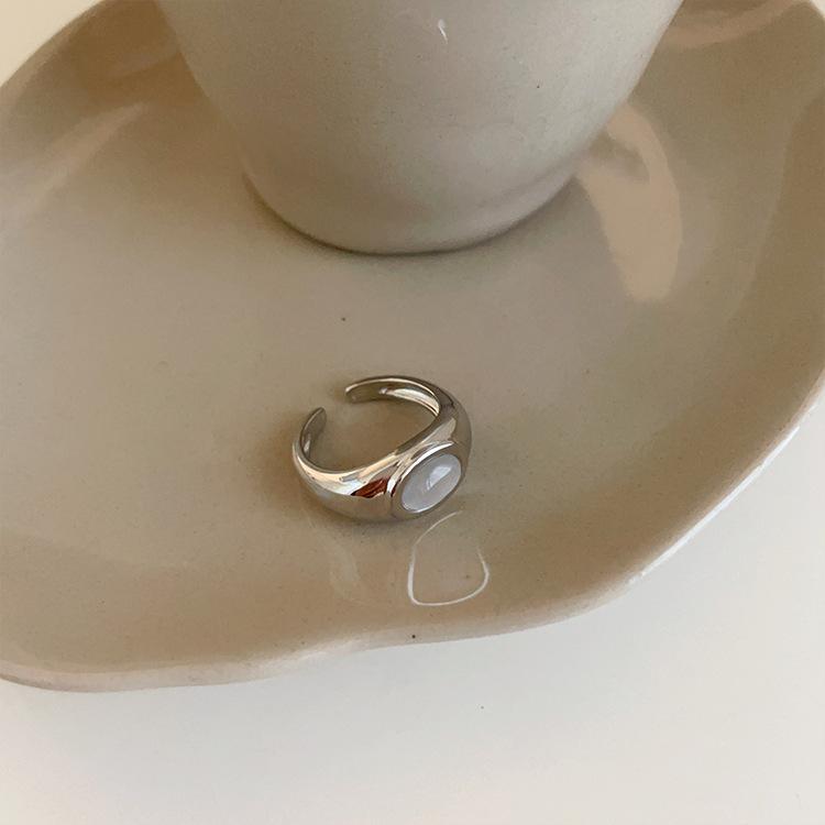 [🚀당일출고/최저가💍✨]문스톤 오팔 원석 실버 메탈 볼드 큐빅 레이어드 오픈 링 반지