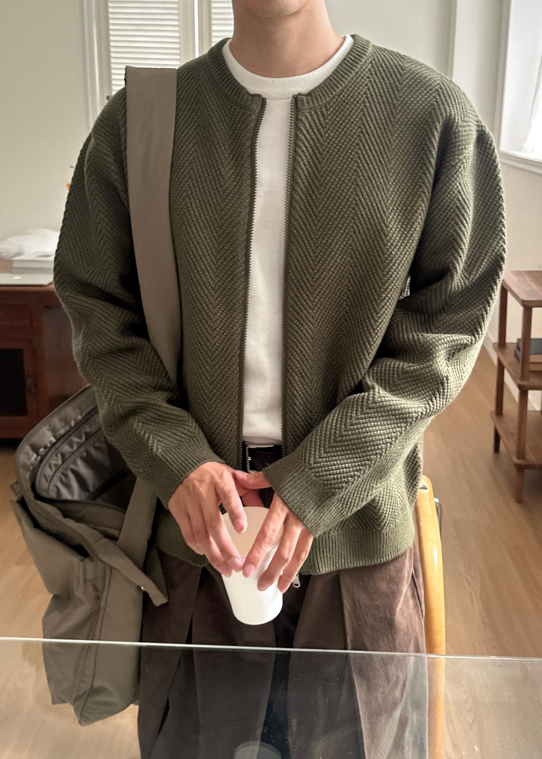 [헤링본 조직] 헤링본 집업 가디건