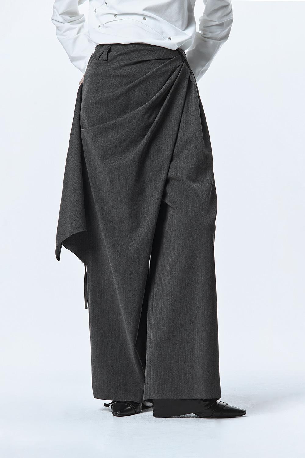Draped Overlay Slacks [ Charcoal ]
