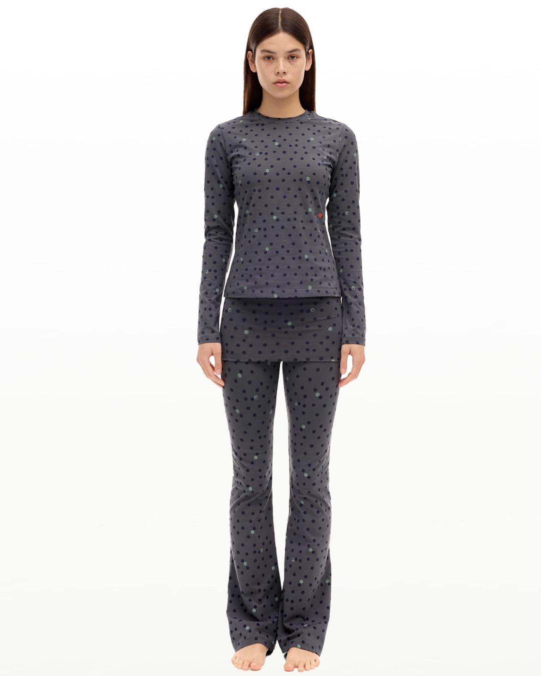 [set] signature long sleeve bratop & flare fit stretch pants in dot print
