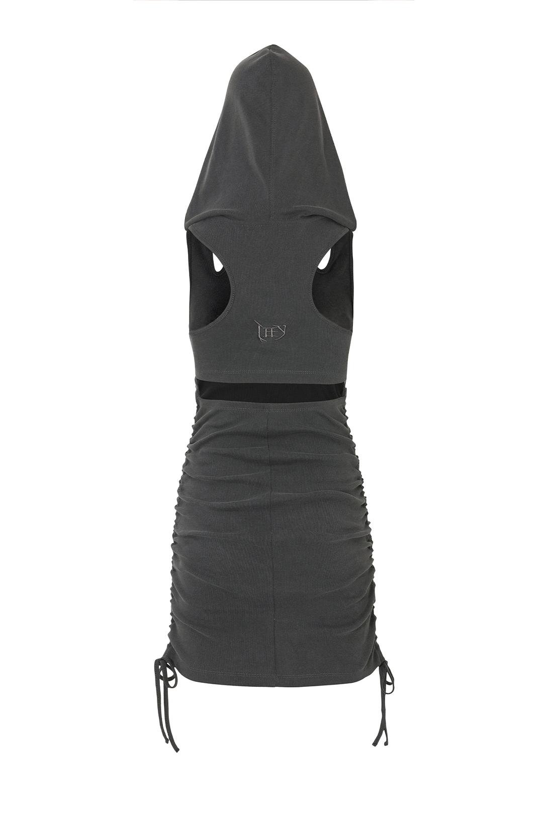 VINTAGE LOGO SHIRRED DRESS CHARCOAL
