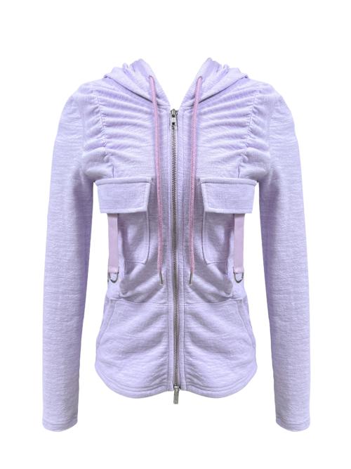 SHIRRING CARGO HOOD ZIP-UP PURPLE
