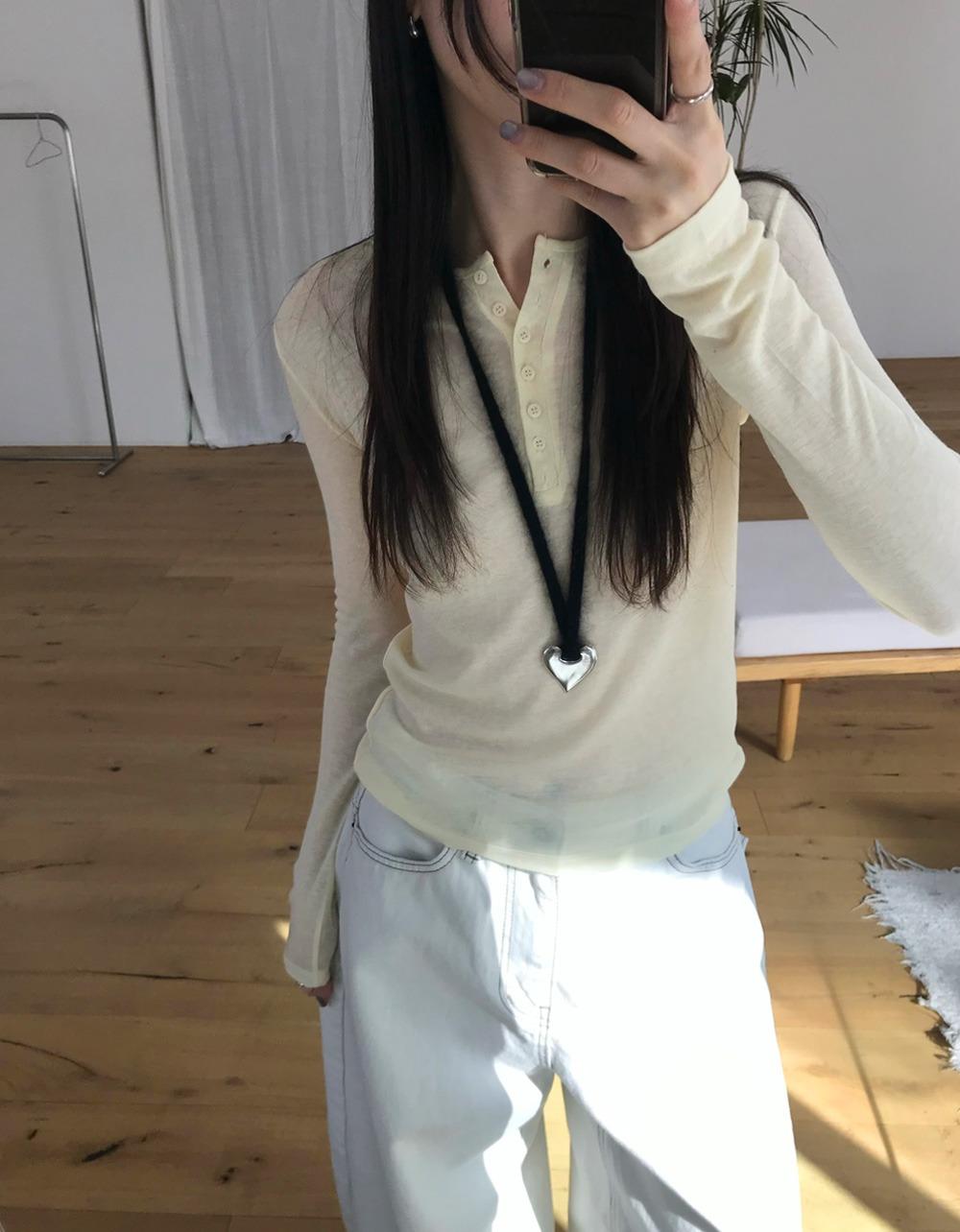 오브나인 파스텔 버튼 텐셀 TEE