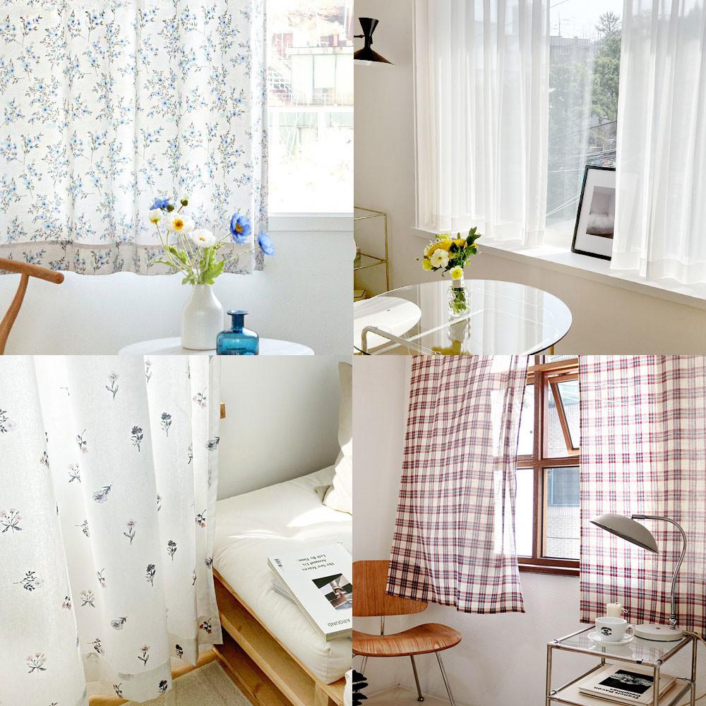 작은창 암막커튼 창문커텐 쉬폰 레이스 체크 꽃무늬 짧은커튼 작은방 원룸