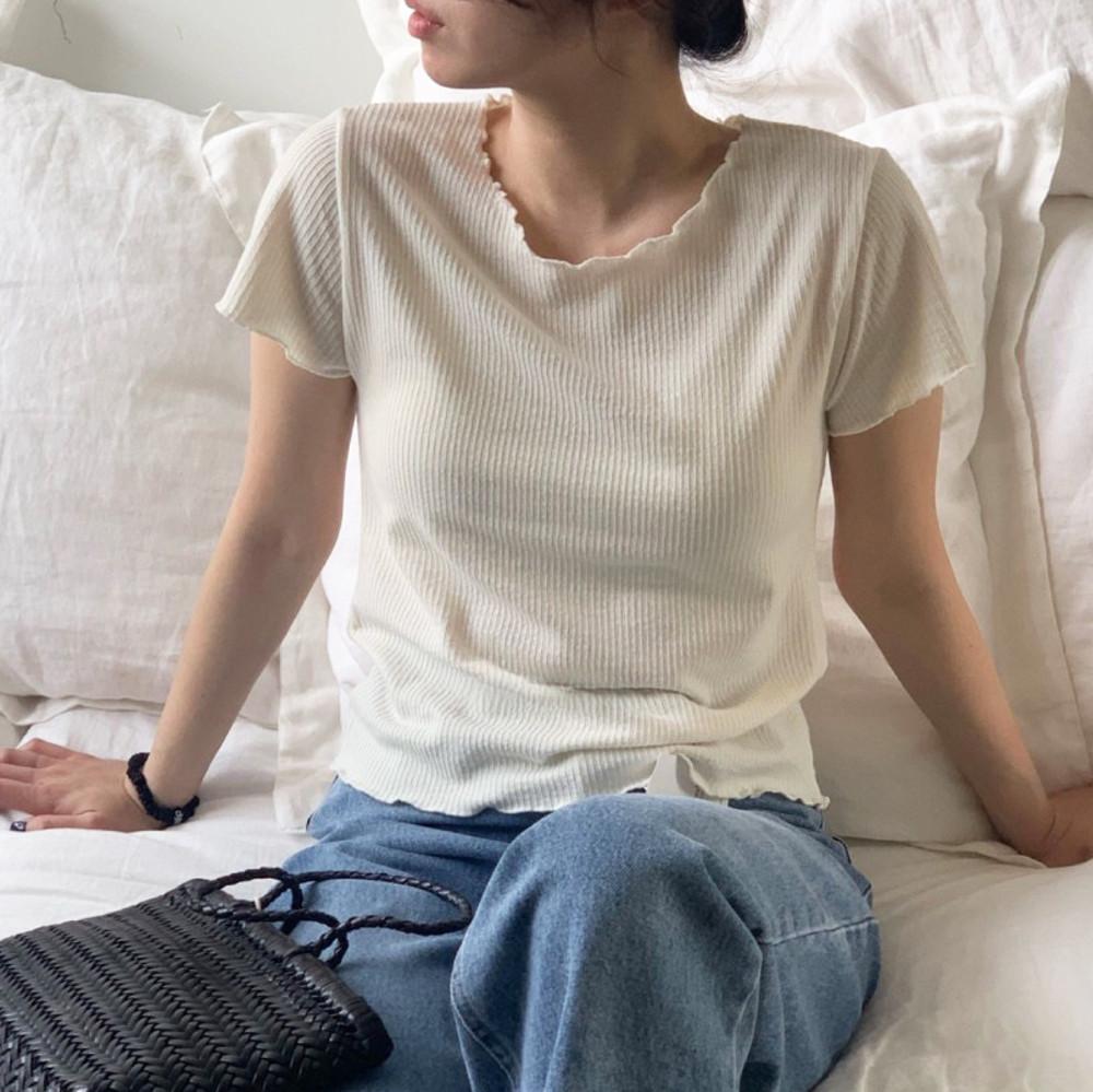 [당일] 드온도 솝 골지티 4col 여리티셔츠 가벼운 물결레이스 프릴티