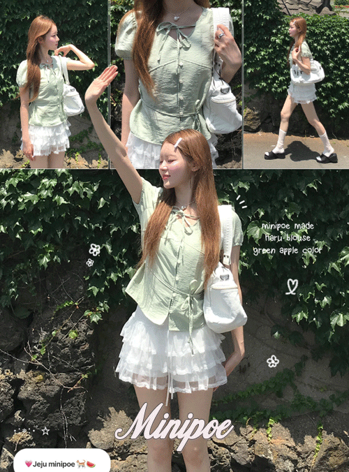 미니포에 [MADE] 풋사과 하루 블라우스(1color) ver.green apple ( 바배물량 , 소진시 7일소요 )