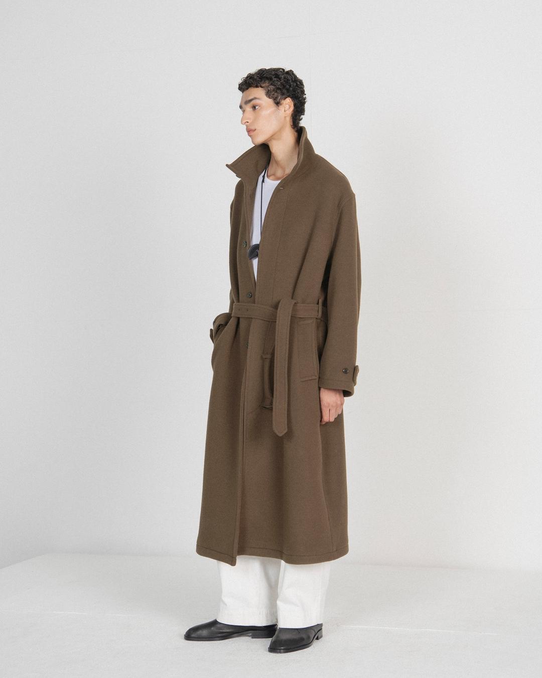 Pure Wool Stand Collar Coat, Brown