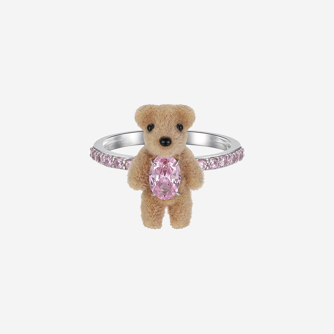 Yvmin Mini Flocked Bear Band Ring Pink - 24FW
