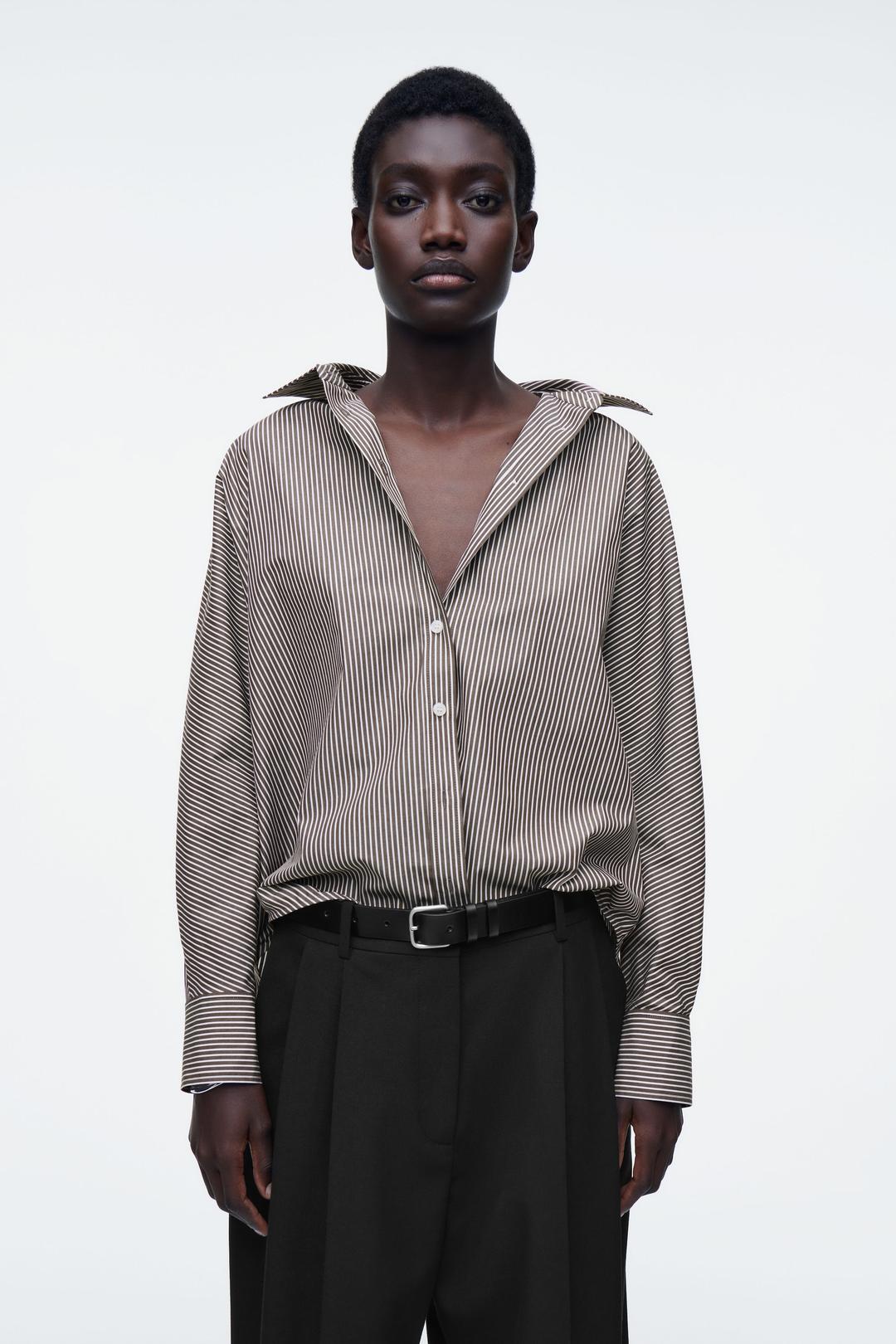 CHEMISE DÉCONTRACTÉE EN COTON - BRUN / BLANC / RAYURES