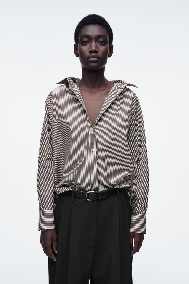 CHEMISE DÉCONTRACTÉE EN COTON - BRUN / BLANC / RAYURES
