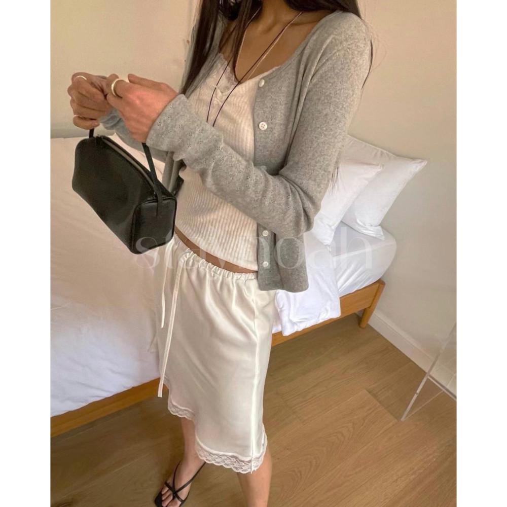 Flower 플라워 칠리 가디건 펀칭 크롭 U넥 cd (4c)