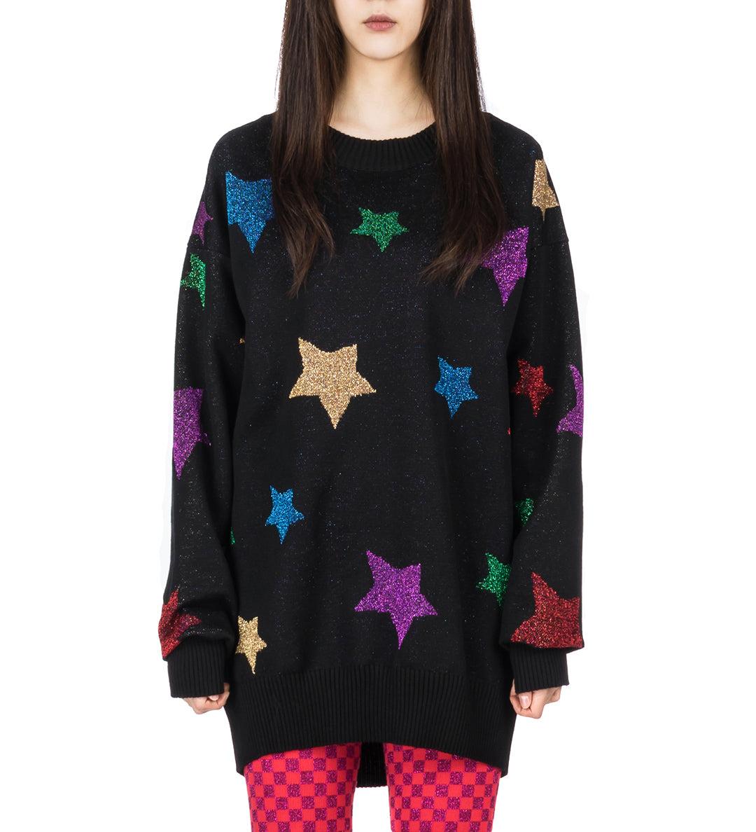 OVERSIZED KNITTED MULTI STAR LONG SLEEVE BLACK - S