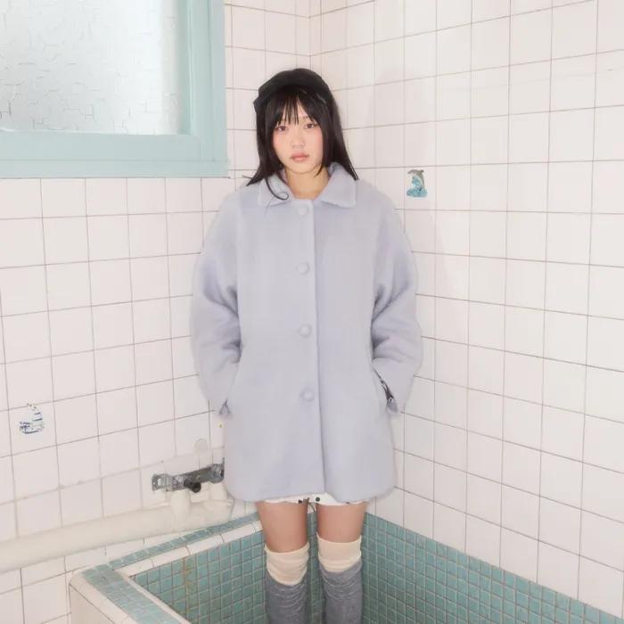 BUBBLE WOOL HALF COAT (BLUE)