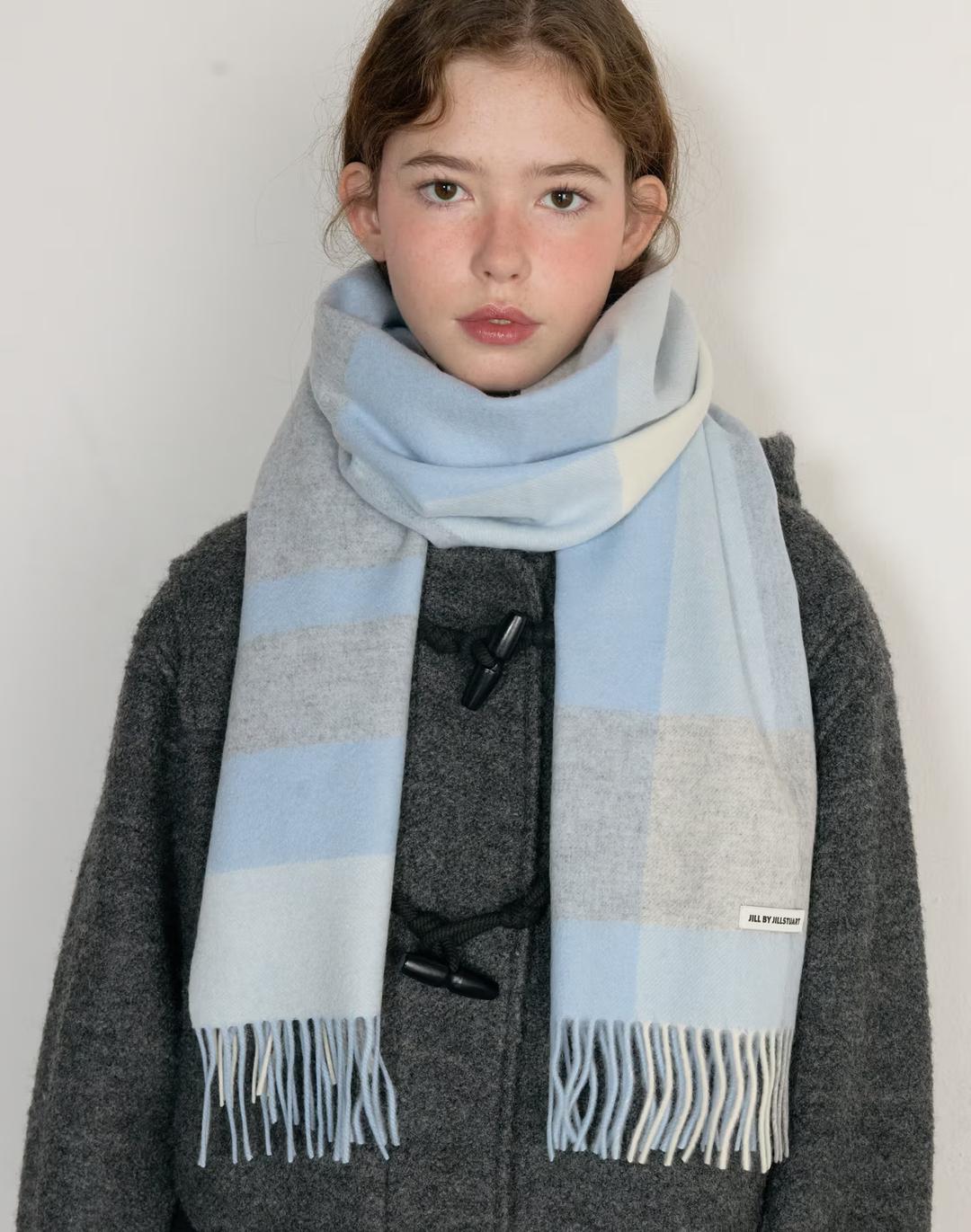 [7%추가쿠폰] 블루 울캐시미어 블랜딩 체크 머플러