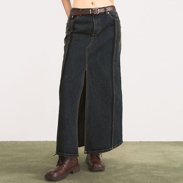 [SIS A] SHADOW DENIM LONG SKIRT / BLUE
