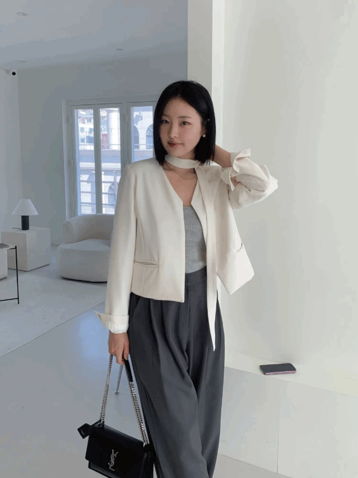 로그 노카라 타이 자켓 (ivory)