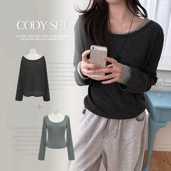 블러 t + 도트 레이어드 t set