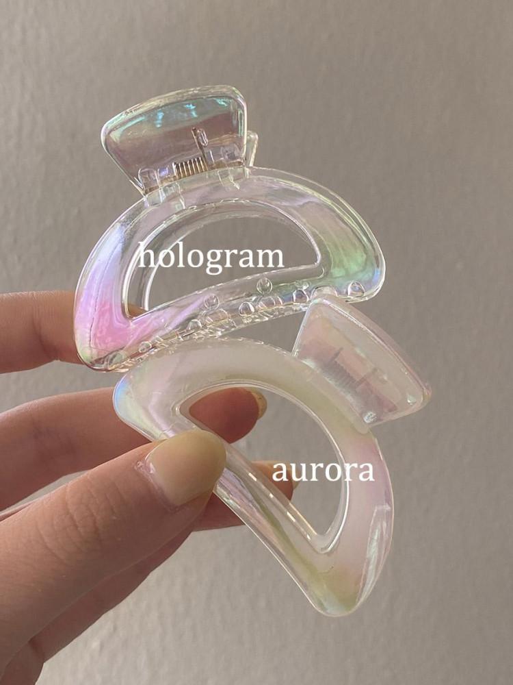 그릿 투명 홀로그램 반묶음 미니 하프 집게핀 (2type)