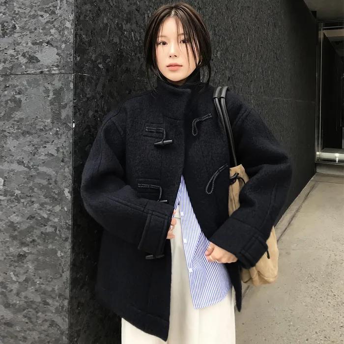 [16차:11/24 예약배송]Hairy Wool Duffle Half Coat_Dark Navy