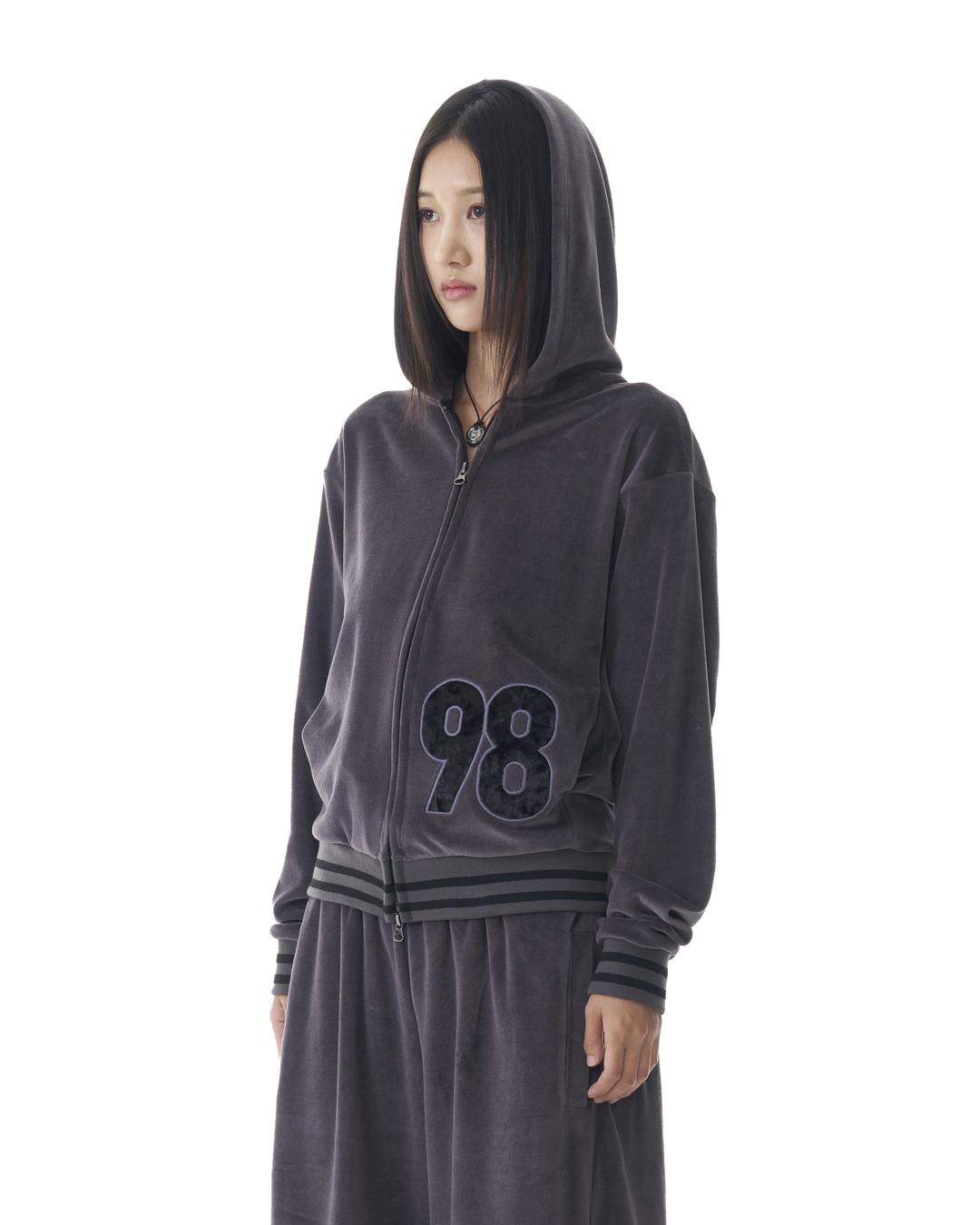 98 Patch Velour Zip-Up Hoodie (Dark Gray)