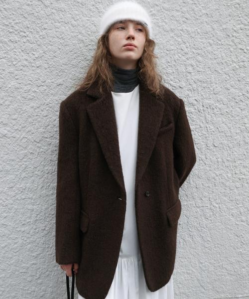 Hairy Alpaca Blended Single Jacket - Umber Brown