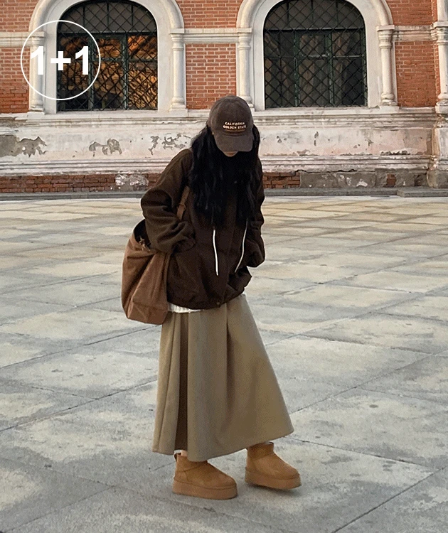 [1+1][양털안감] 폭닥 코듀로이 플레어 롱 스커트