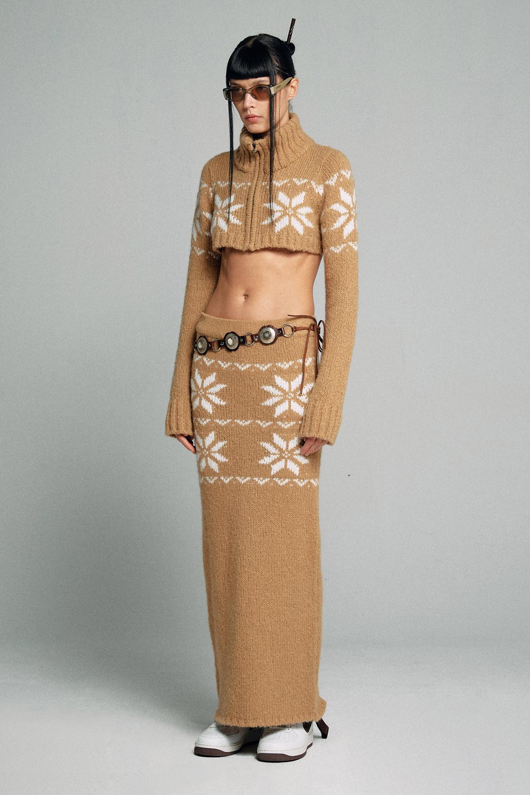 Nordic Knit Maxi Skirt Carmel