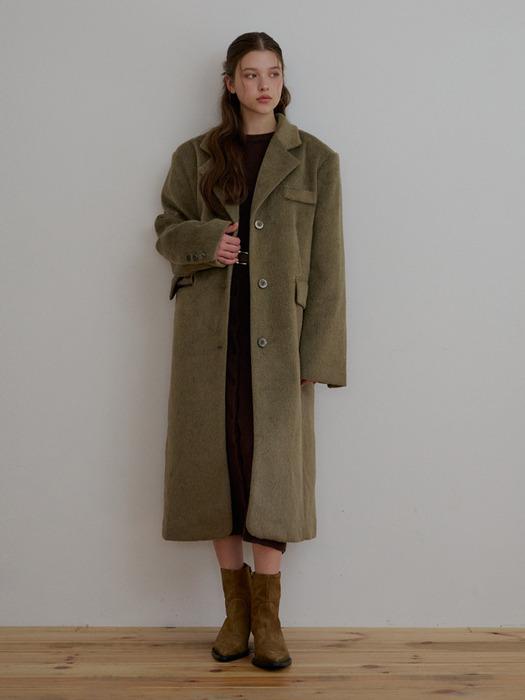 [SET]_single hairy long coat+quilting vest-olive