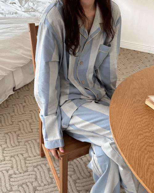 [unisex] 던트 면 긴팔 파자마 set - 도톰면, 2 size