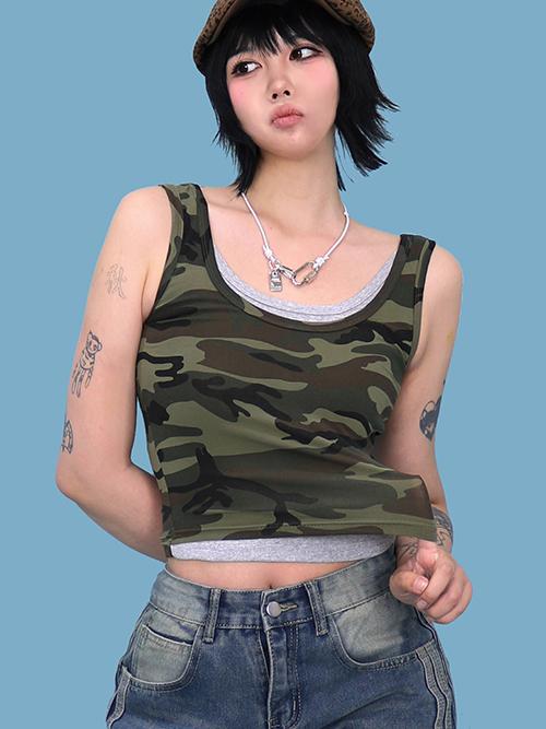 camo layered sleeveless (2color)