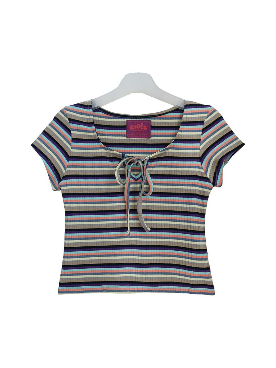 ♥당일발송♥ ciols made)스트라이프 리본 티셔츠_퍼플