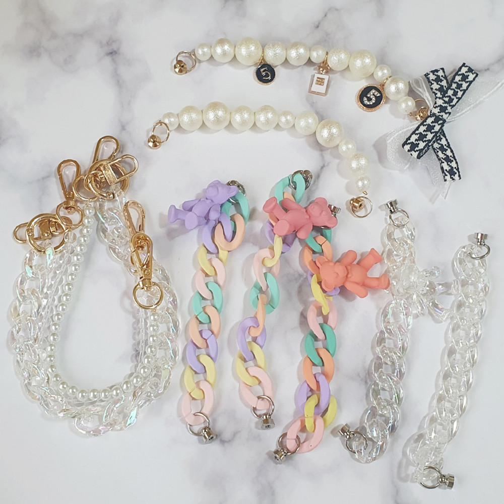 핸드폰 꾸미기 체인 사슬 폰스트랩 아크릴 스톤 휴대폰목걸이줄 크리스탈 진주